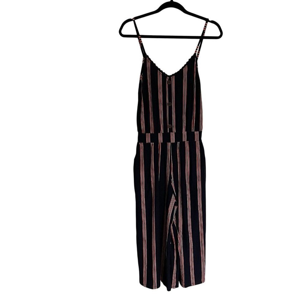 Bobbie Brooks Ladies' M Navy Blue/Red & White Striped Adj Strap Capri Jumpsuit